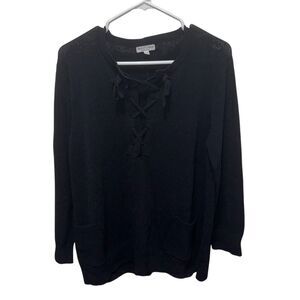 Whimsigoth‎ Women's 2XL Black Lace-Up Knit Blouse